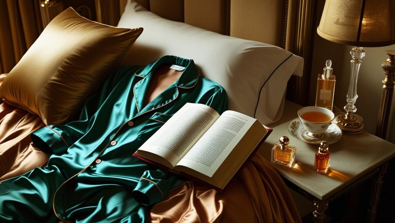 Routine du soir avec pyjama satin et parfum femme